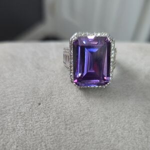 Radiant Purple Gemstone Silver Ring
